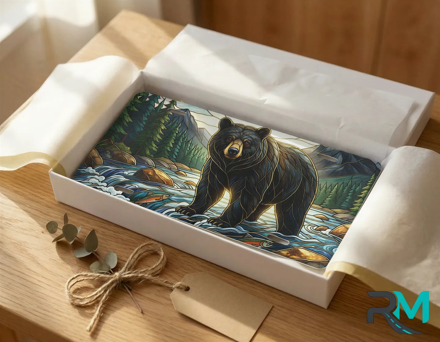 mountain bear vanity plate as gift — wildlife river bear license plate ready to give