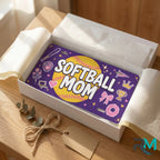 softball mom vanity plate as gift — purple SOFTBALL MOM license plate ready to give