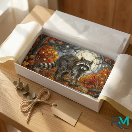 moonlit raccoon vanity plate as gift — warm amber raccoon autumn license plate ready to give