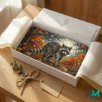 moonlit raccoon vanity plate as gift — warm amber raccoon autumn license plate ready to give