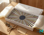 striped sunburst vanity plate as gift — mid-century retro license plate ready to give