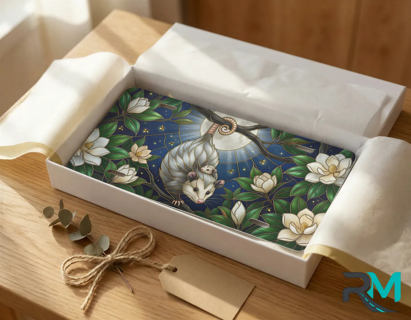 opossum moon vanity plate as gift — moonlit opossum magnolia license plate ready to give