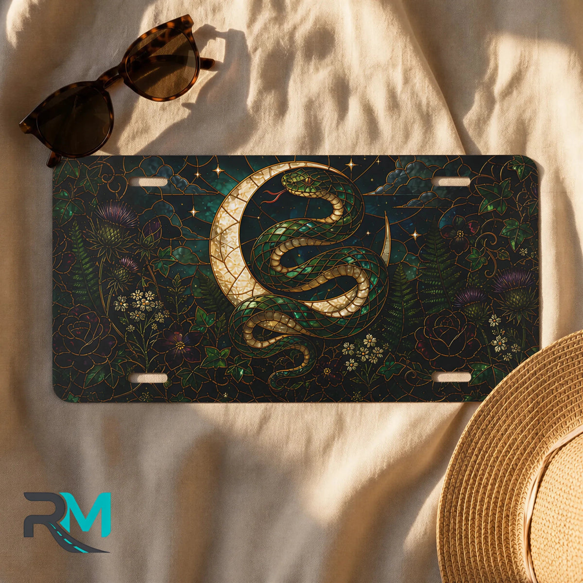 Gold Serpent Crescent Moon Botanical Vanity Plate - Road Muse