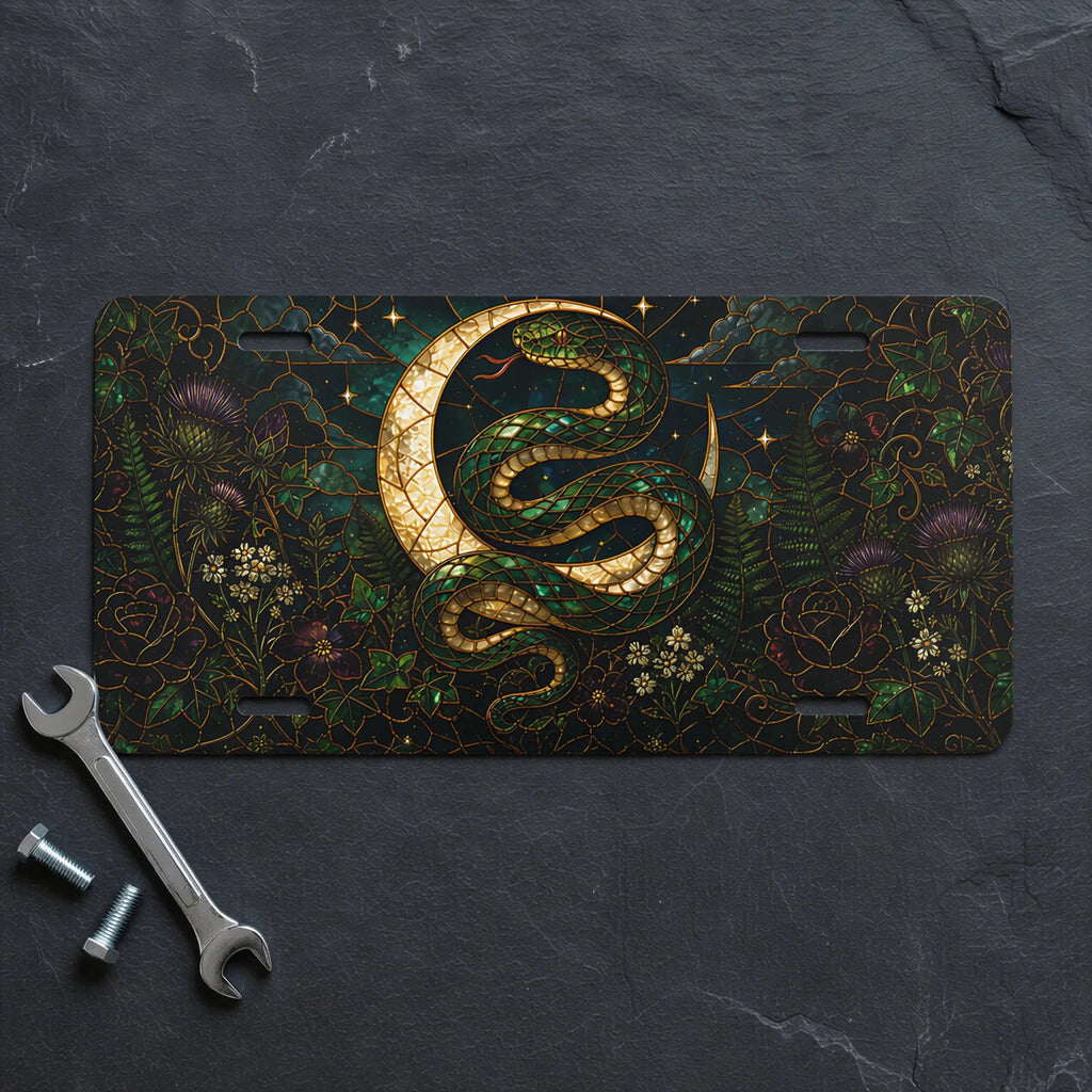 Gold Serpent Crescent Moon Botanical Vanity Plate - Road Muse
