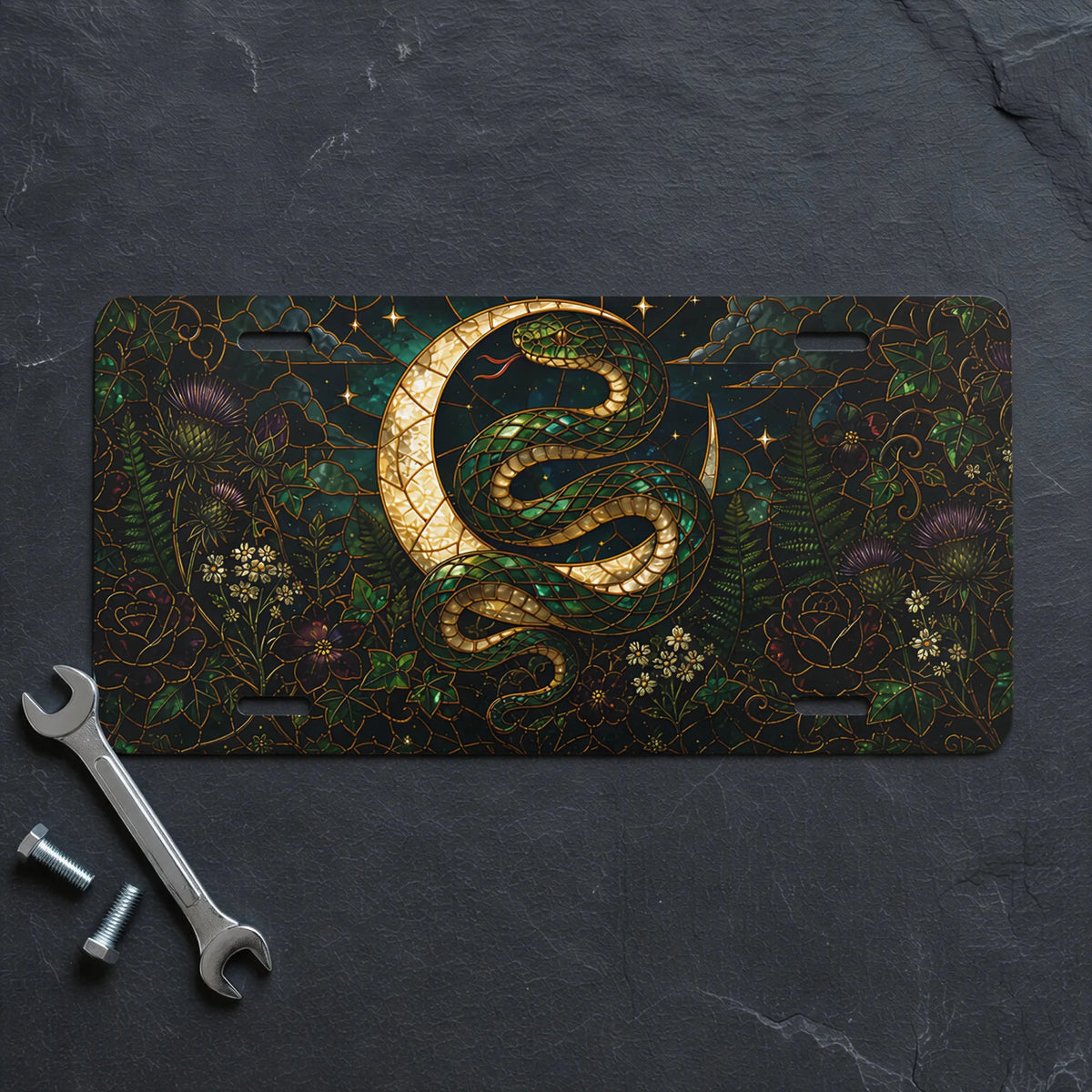 Gold Serpent Crescent Moon Botanical Vanity Plate - Road Muse