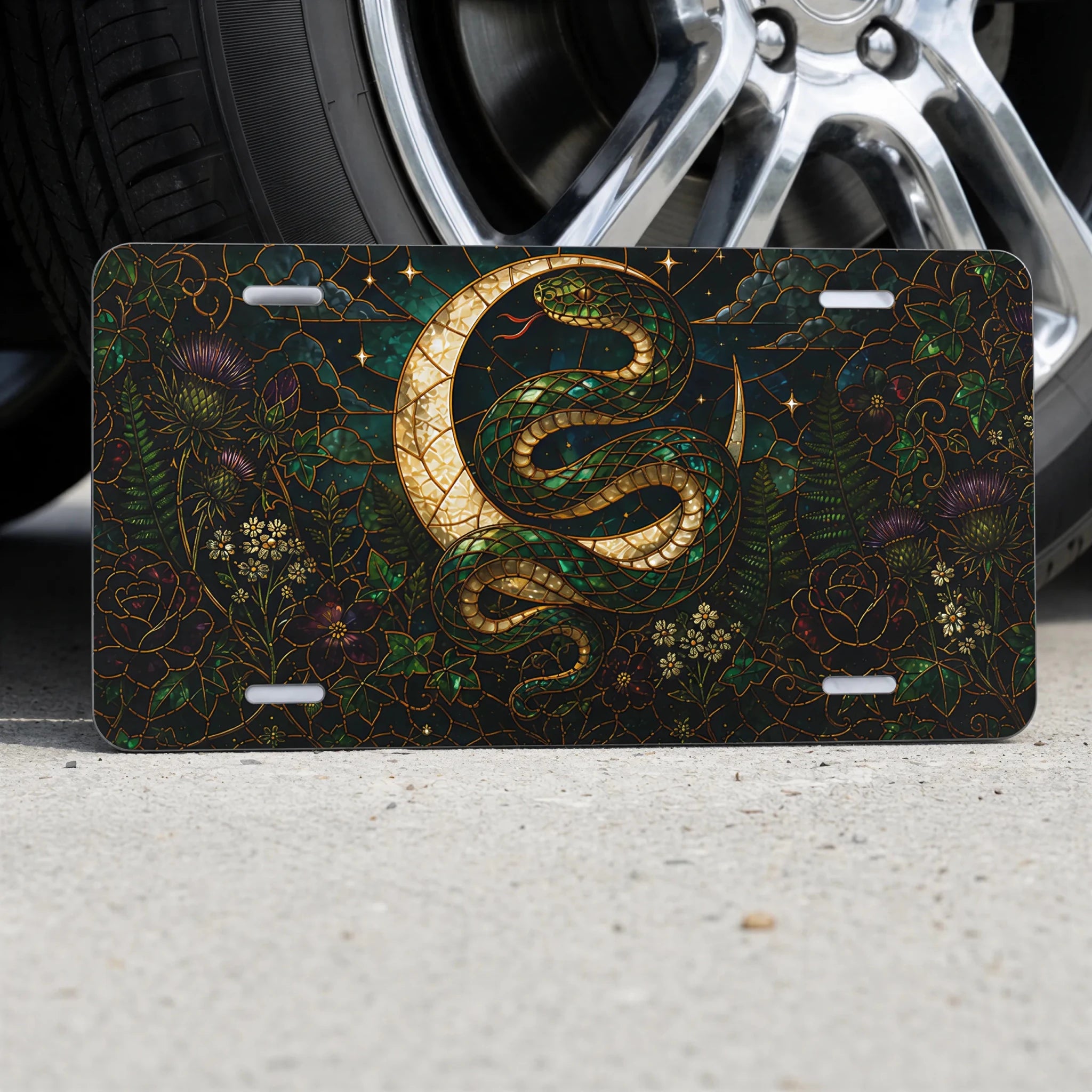 Gold Serpent Crescent Moon Botanical Vanity Plate - Road Muse