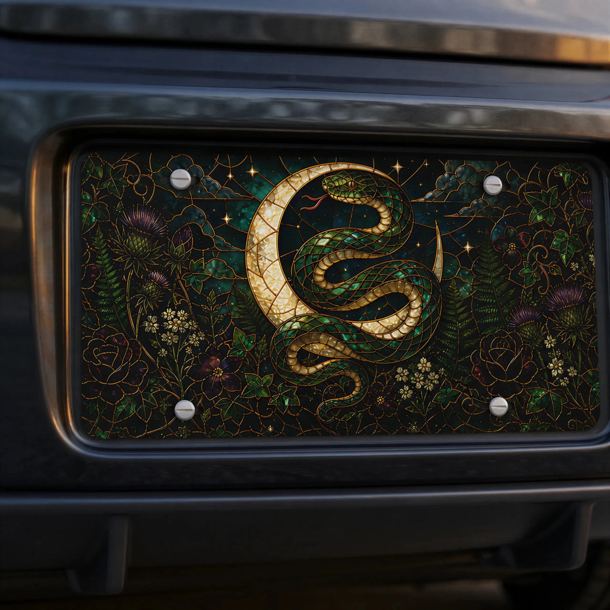 Gold Serpent Crescent Moon Botanical Vanity Plate - Road Muse