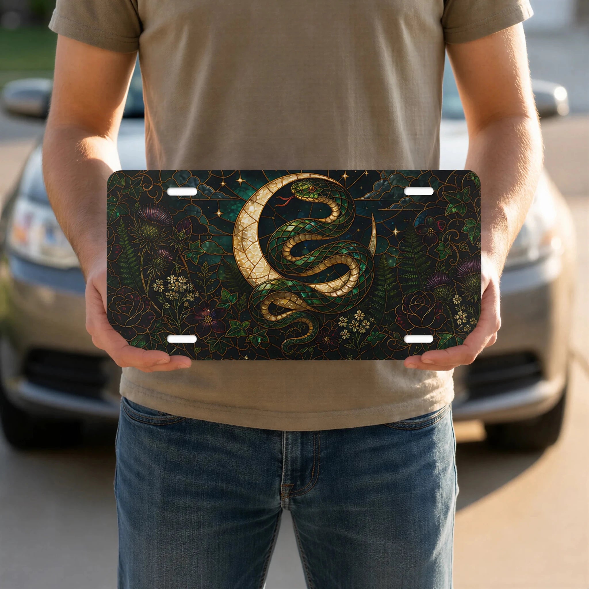 Gold Serpent Crescent Moon Botanical Vanity Plate - Road Muse
