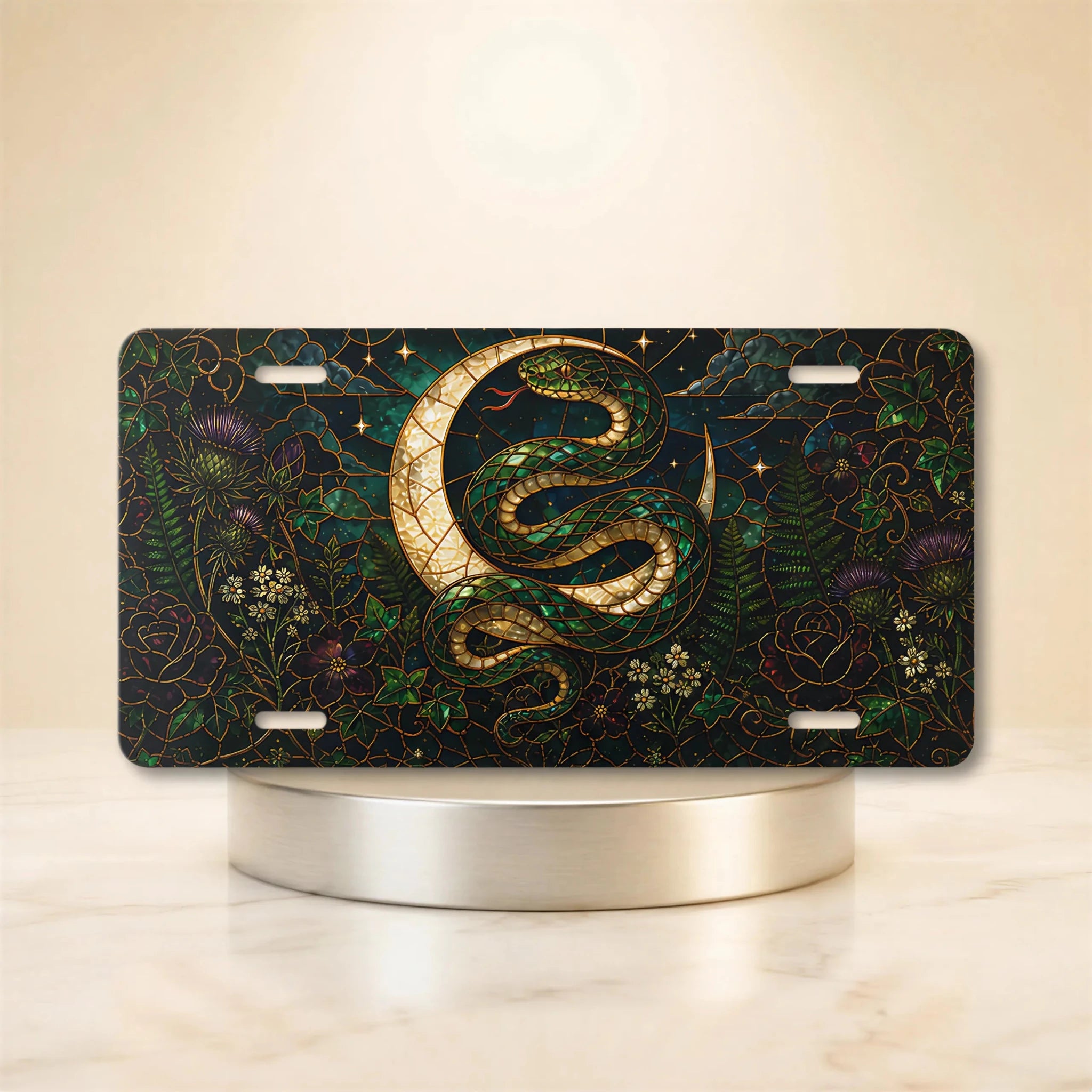Gold Serpent Crescent Moon Botanical Vanity Plate - Road Muse