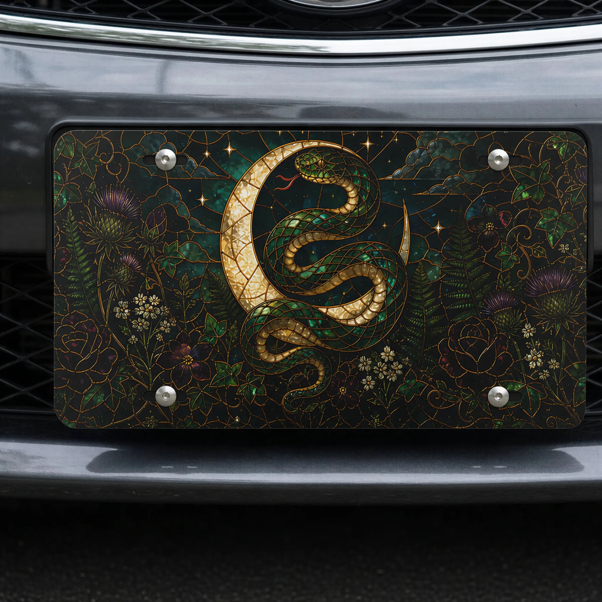 Gold Serpent Crescent Moon Botanical Vanity Plate - Road Muse