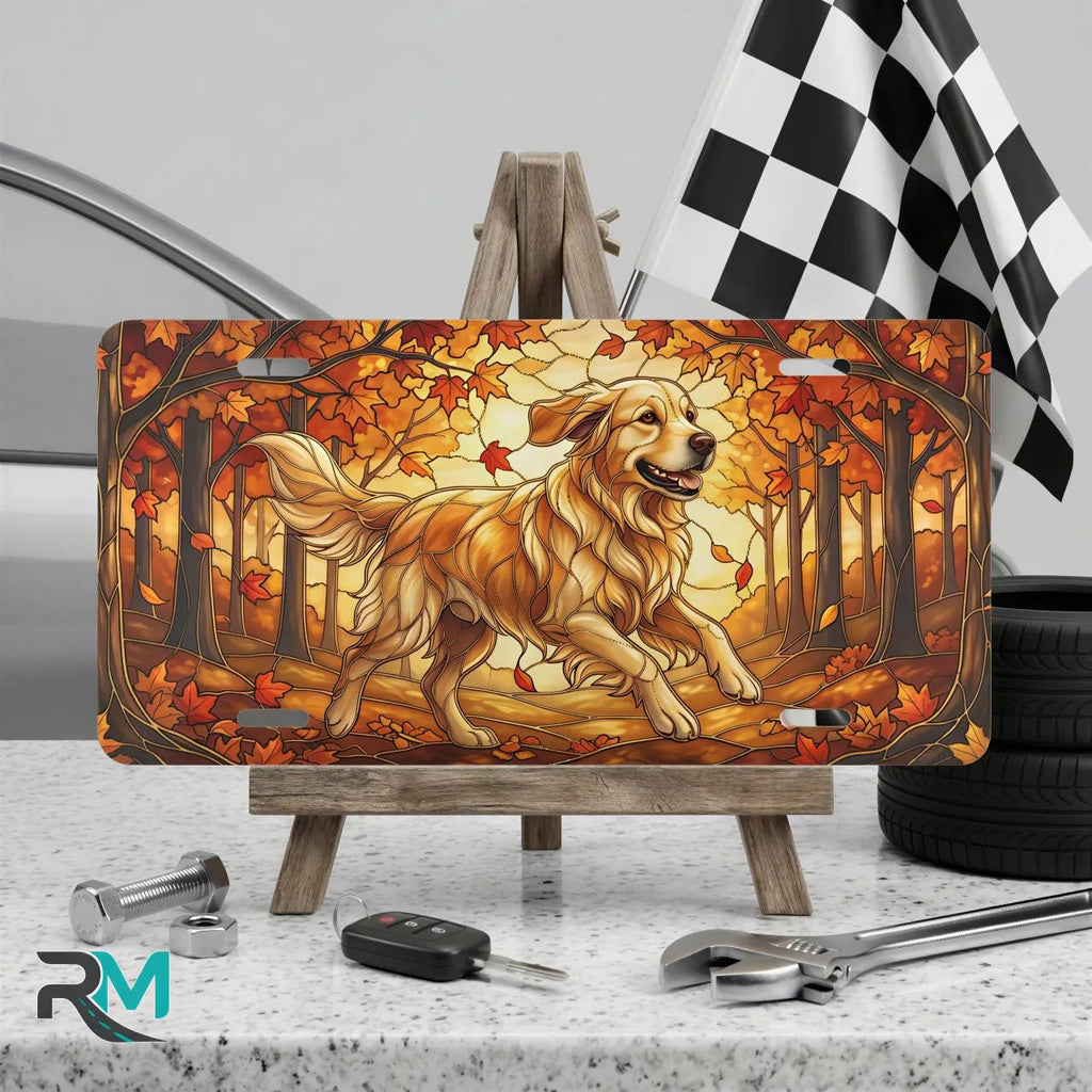 Golden Retriever Autumn Vanity Plate - Road Muse