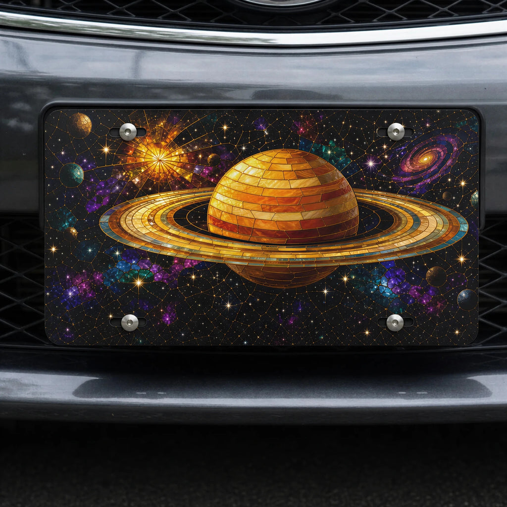 Golden Saturn Galaxy Space Vanity Plate - Road Muse