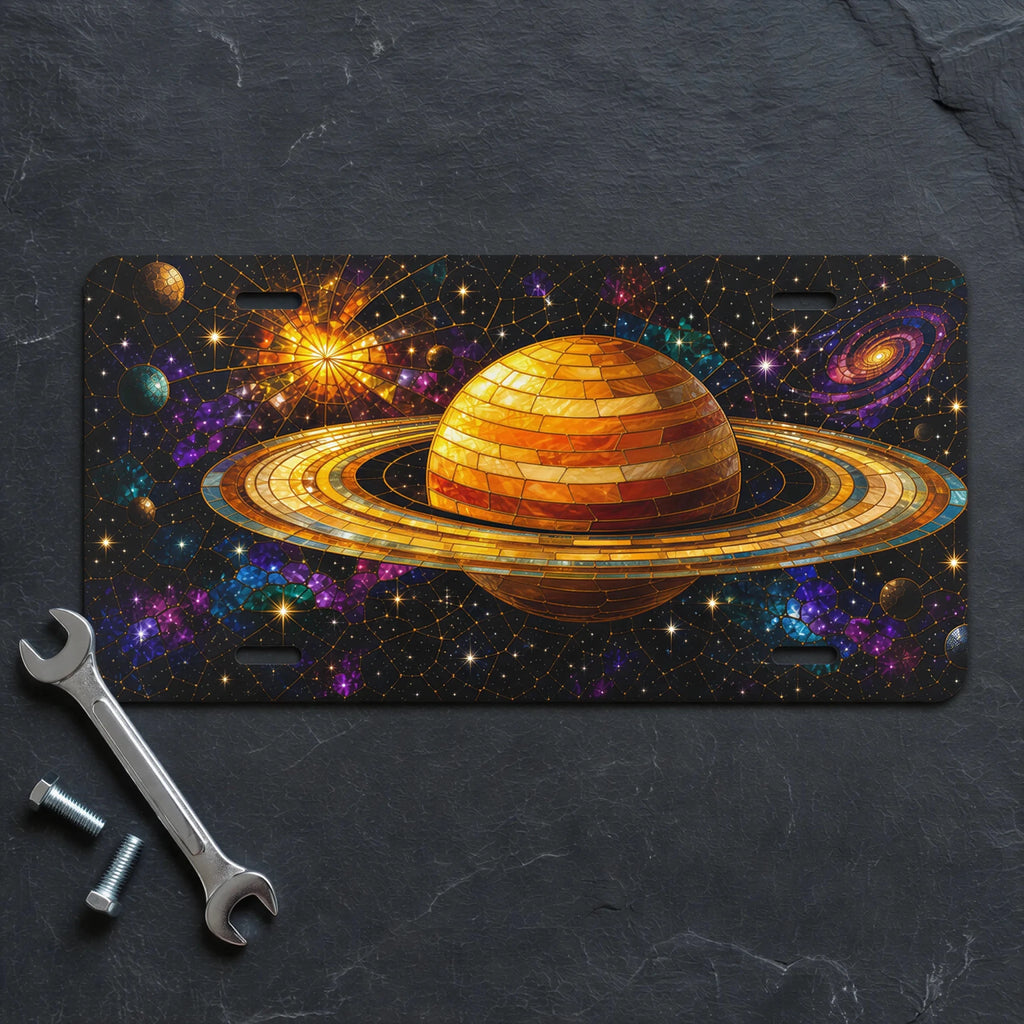 Golden Saturn Galaxy Space Vanity Plate - Road Muse