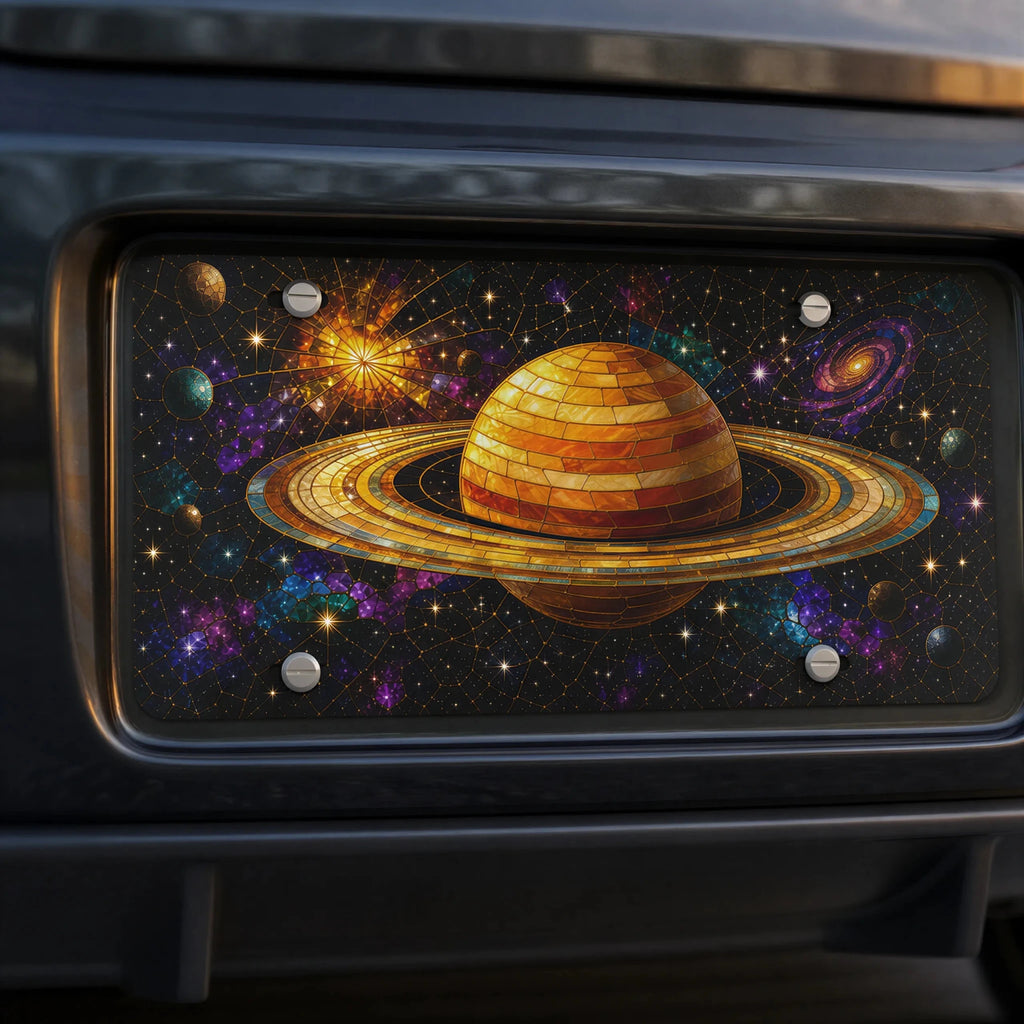 Golden Saturn Galaxy Space Vanity Plate - Road Muse