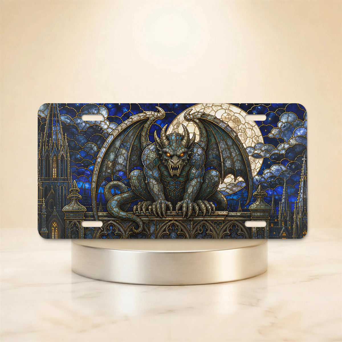 Gothic Gargoyle Stained Glass Vanity Plate - Road Muse