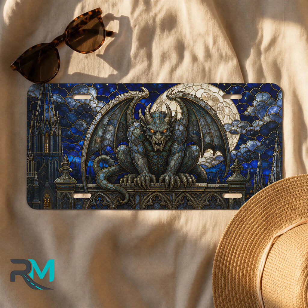 Gothic Gargoyle Stained Glass Vanity Plate - Road Muse