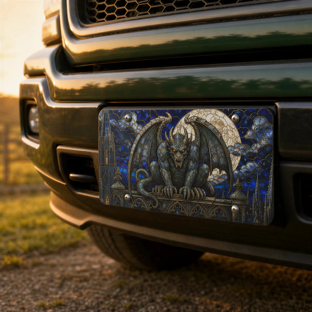 Gothic Gargoyle Stained Glass Vanity Plate - Road Muse