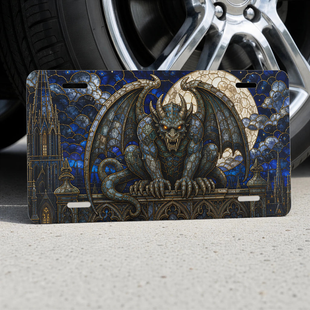 Gothic Gargoyle Stained Glass Vanity Plate - Road Muse