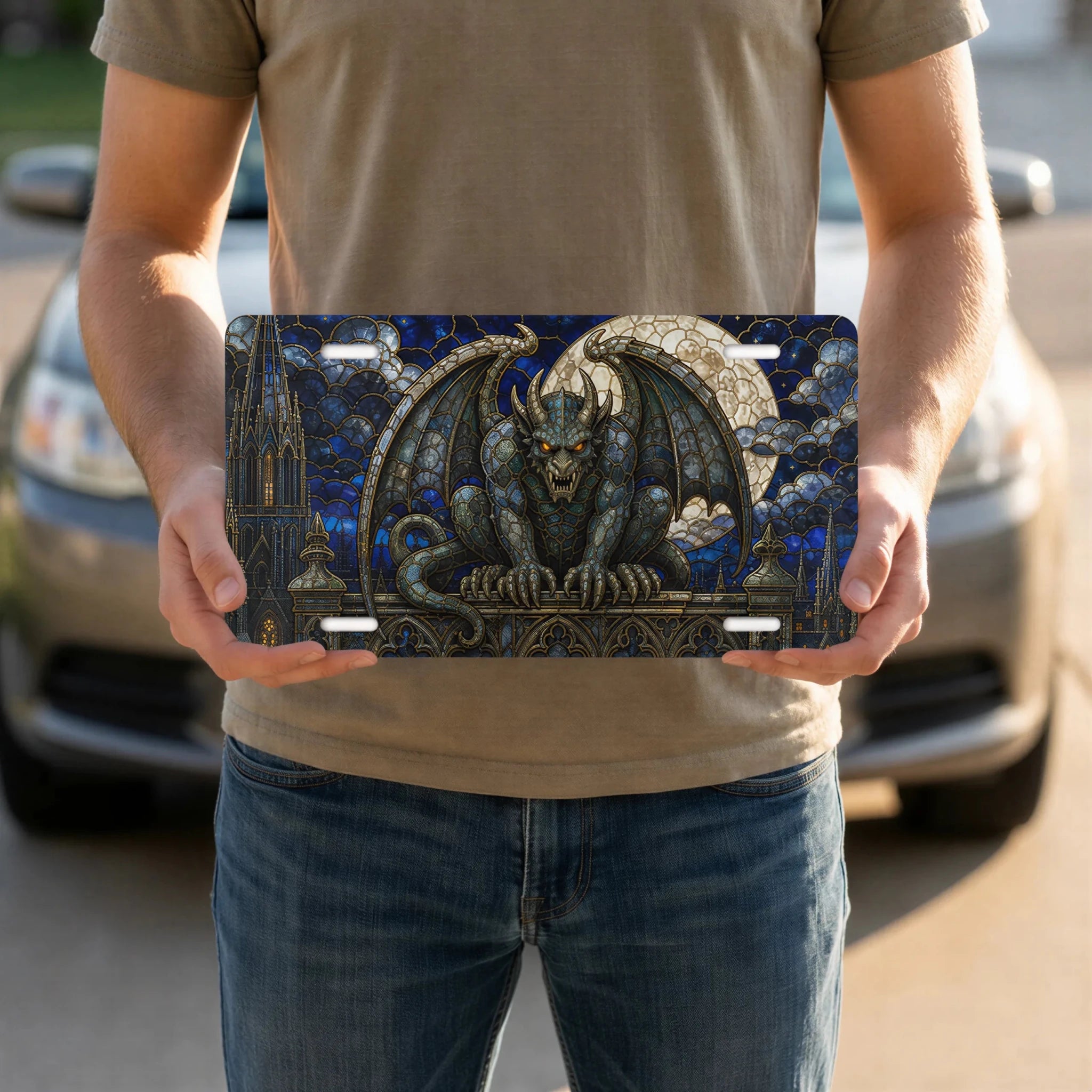 Gothic Gargoyle Stained Glass Vanity Plate - Road Muse