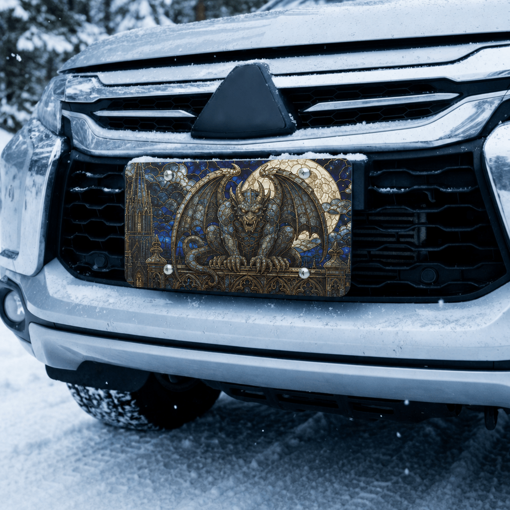 Gothic Gargoyle Stained Glass Vanity Plate - Road Muse