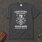 graphite certified mechanic graphic tshirt — piston wrench emblem comfort colors garage tee