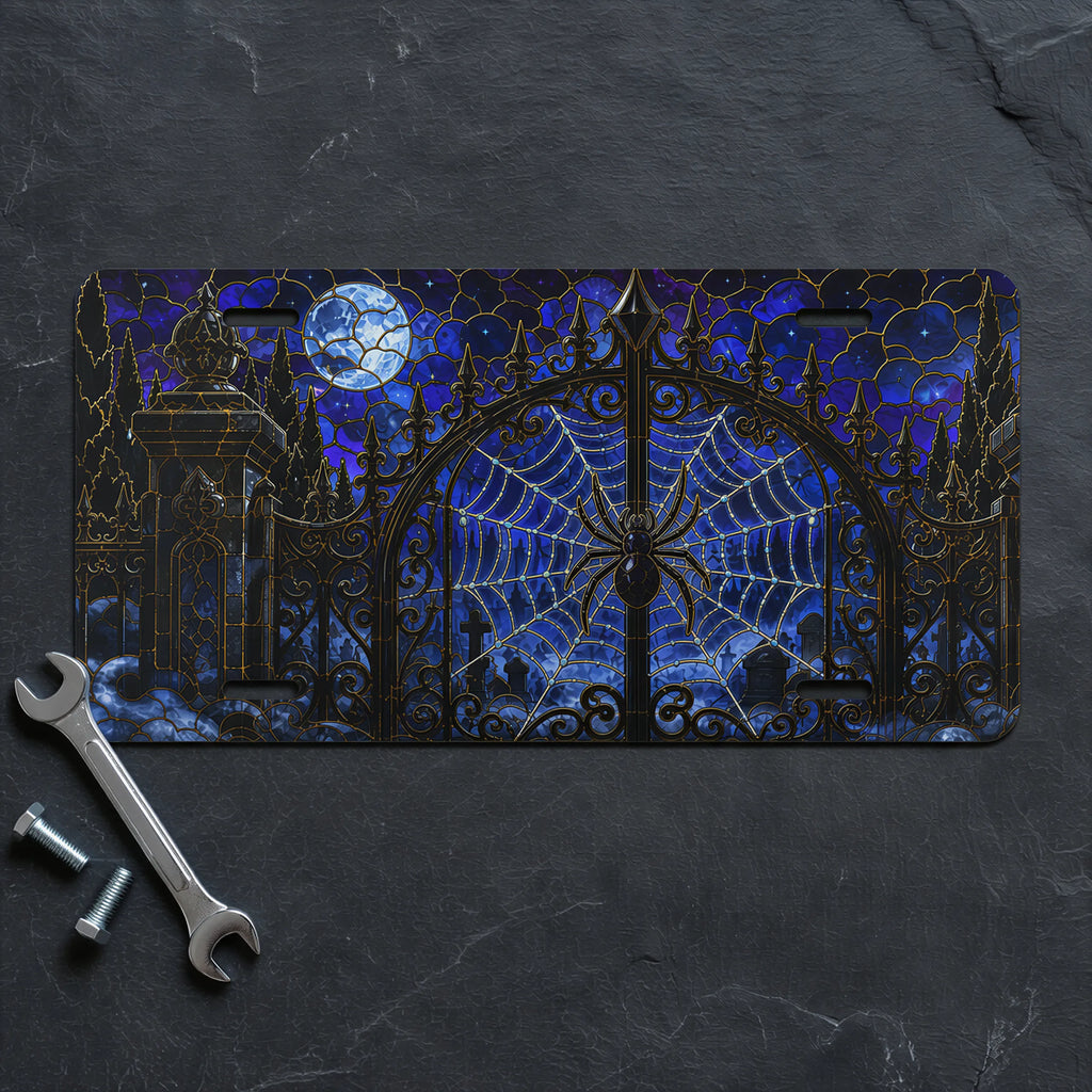 Haunted Gate Spiderweb Gothic Moonlit Vanity Plate