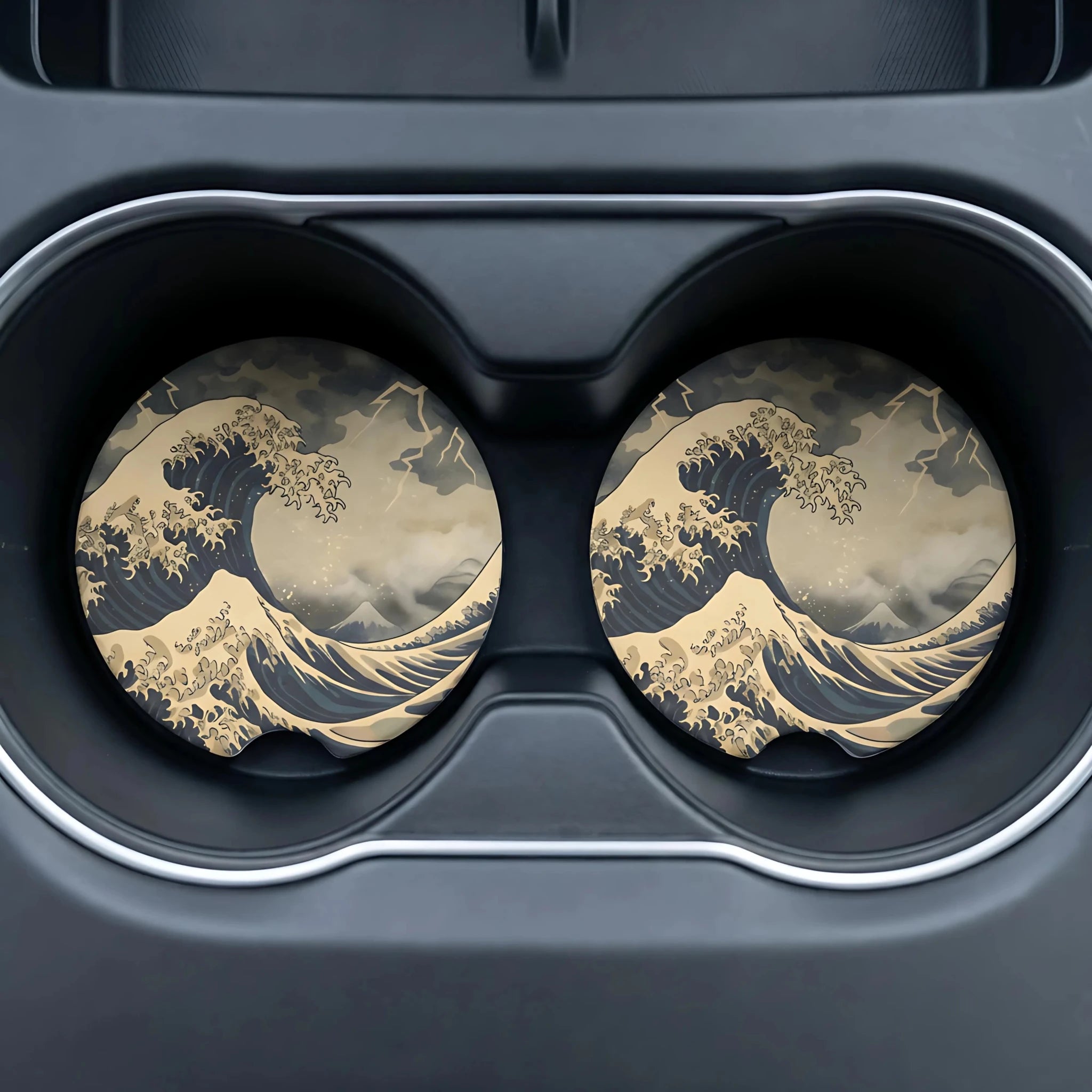 Great Wave Artwork Car Coasters Set - Road Muse