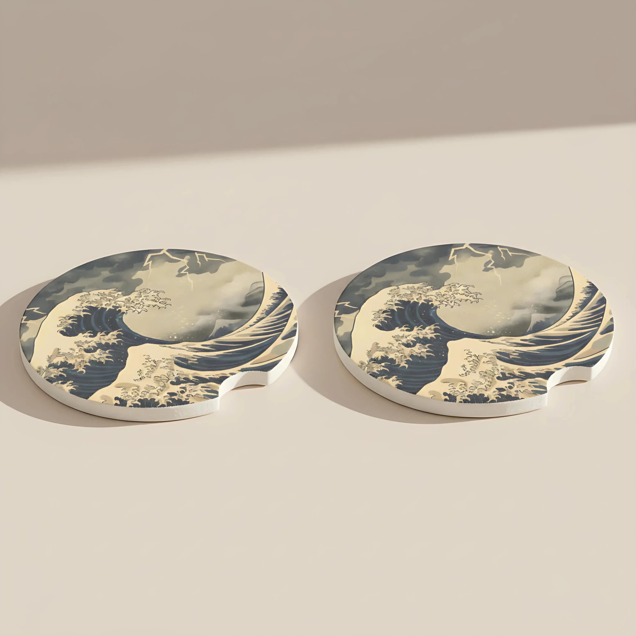 Great Wave Artwork Car Coasters Set - Road Muse