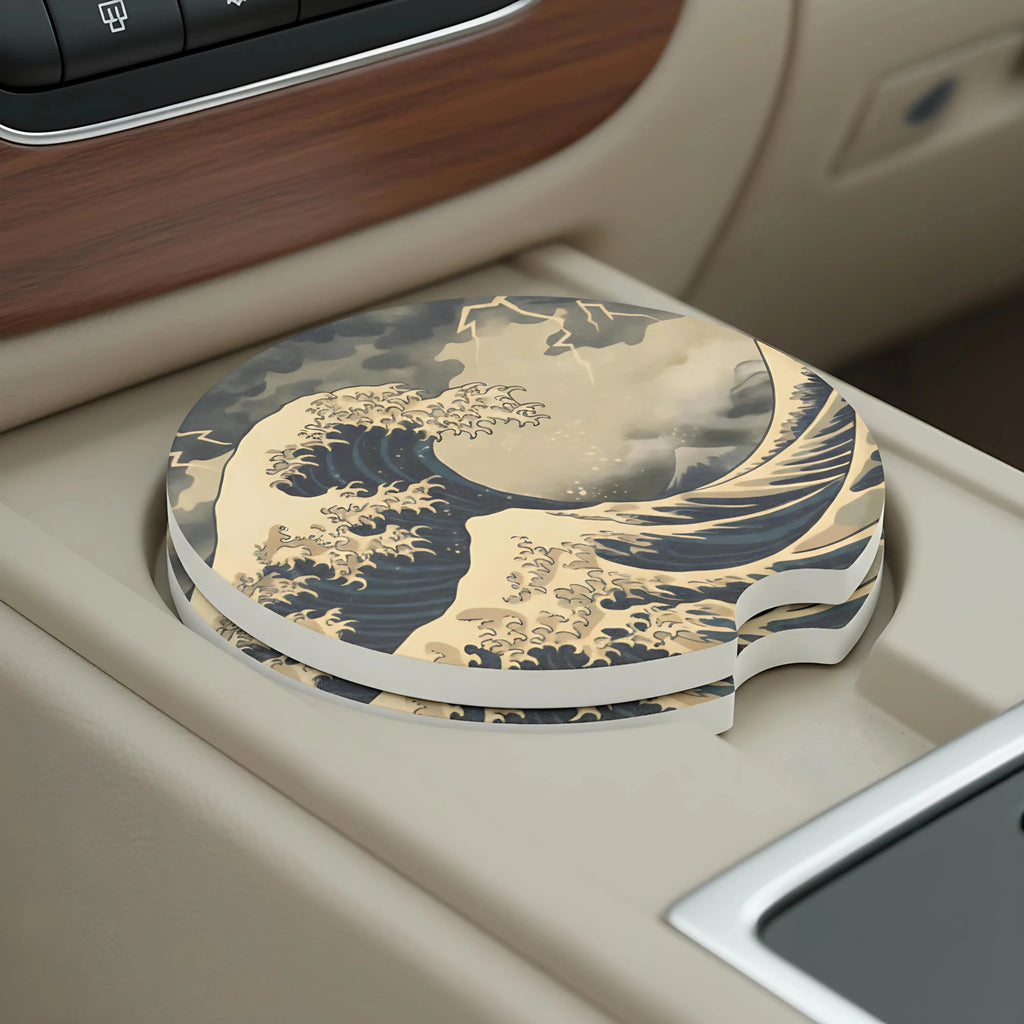 Great Wave Artwork Car Coasters Set - Road Muse
