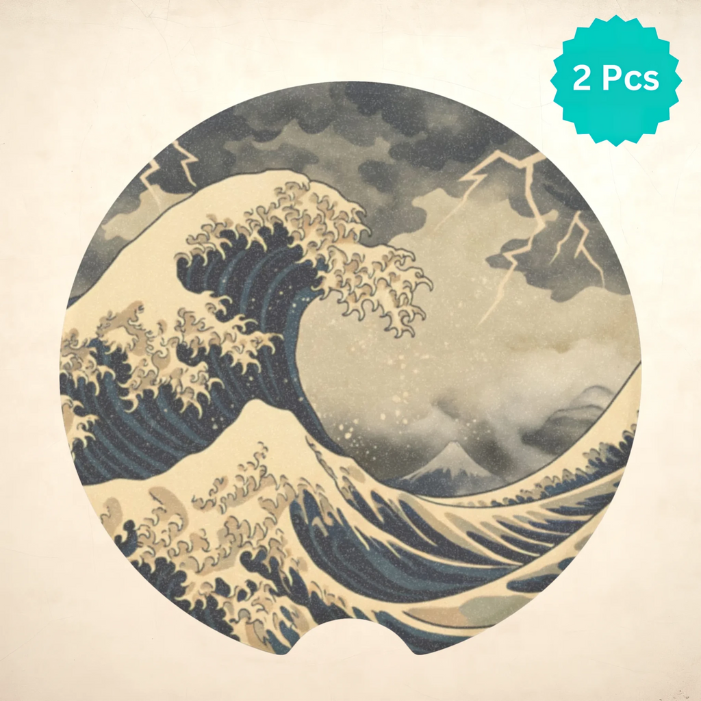 Great Wave Artwork Car Coasters Set - Road Muse