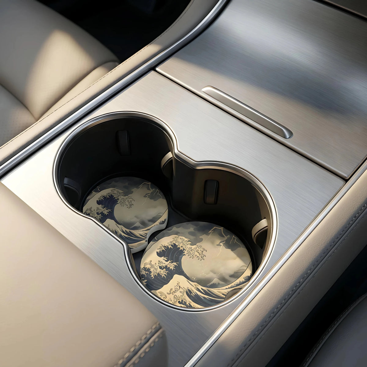 Great Wave Artwork Car Coasters Set - Road Muse