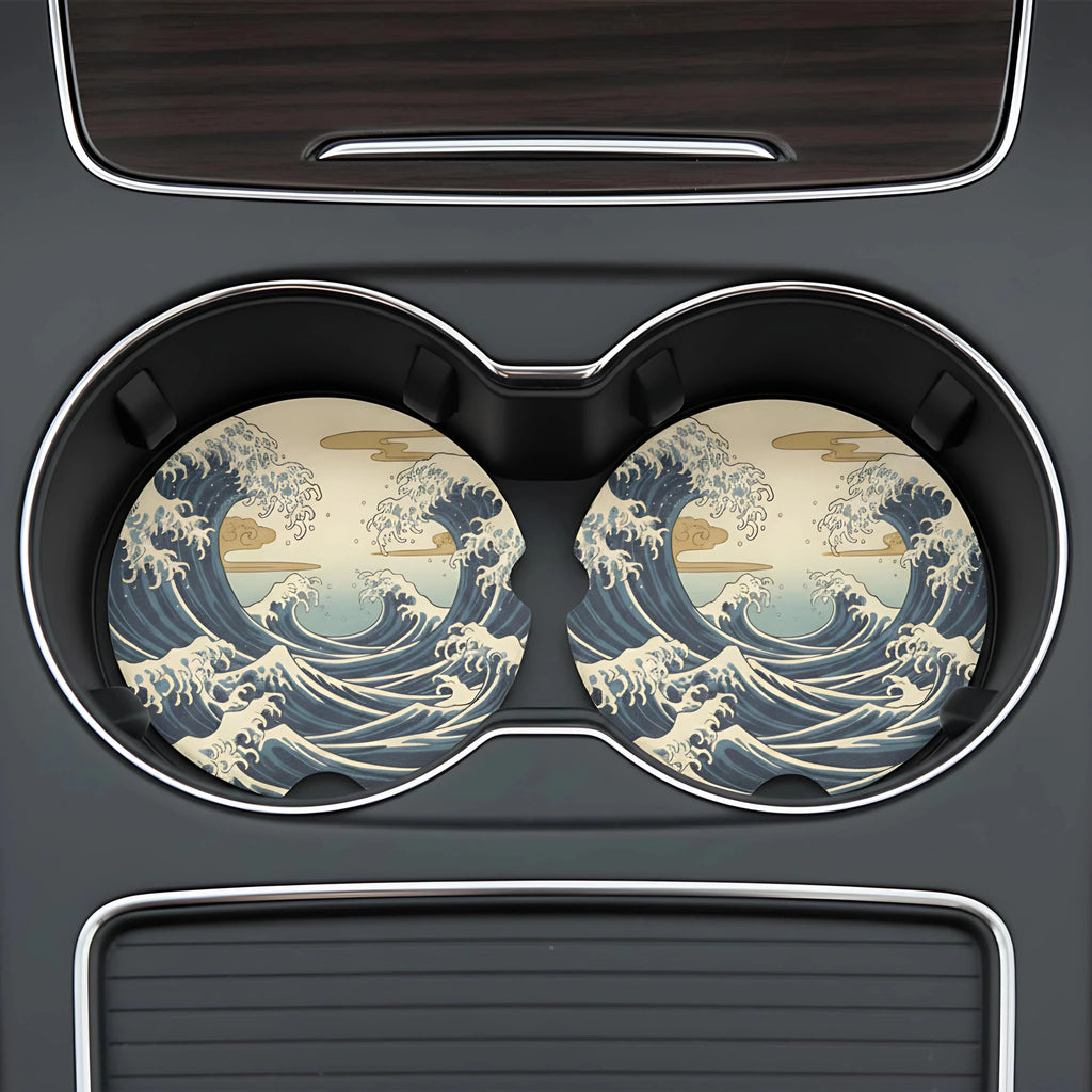 Great Wave Car Coasters Set - Road Muse