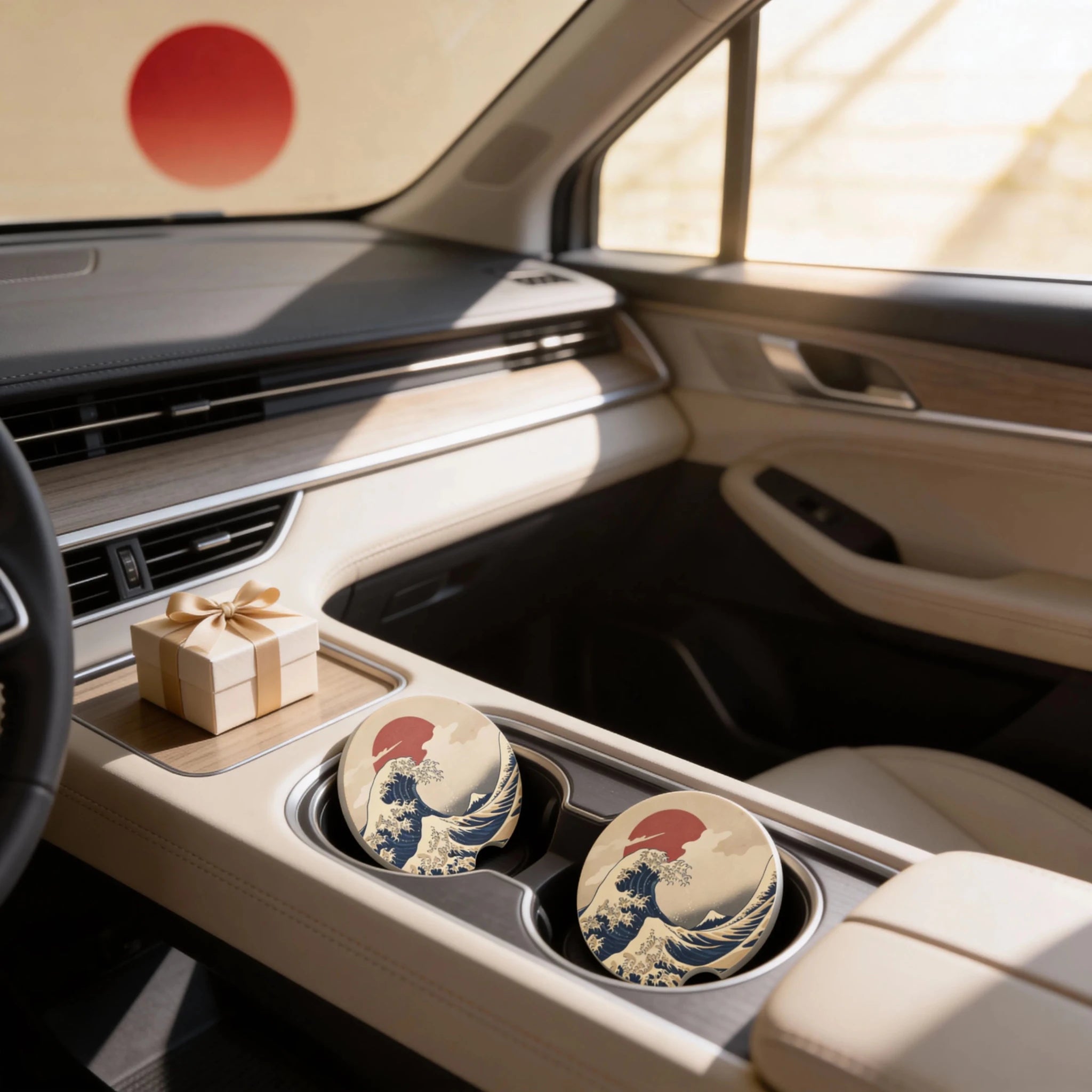 Great Wave Hokusai Design Car Coasters Set - Road Muse