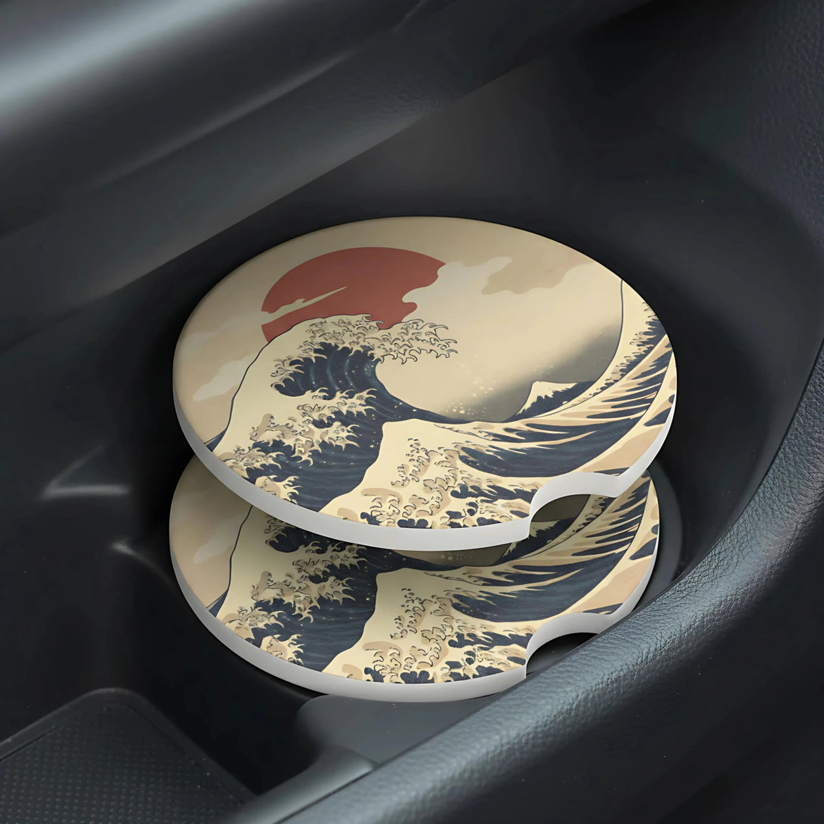Great Wave Hokusai Design Car Coasters Set - Road Muse