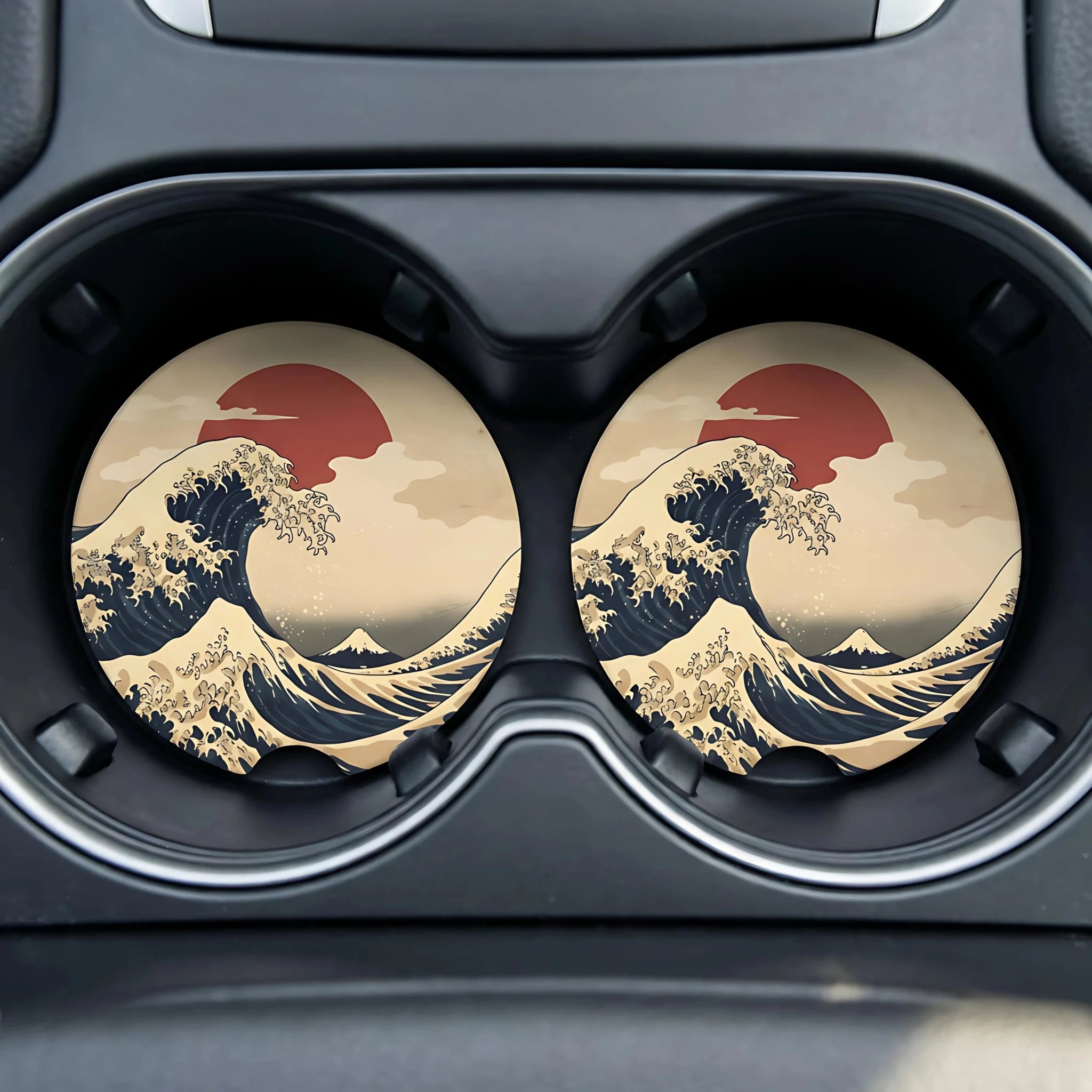 Great Wave Hokusai Design Car Coasters Set - Road Muse