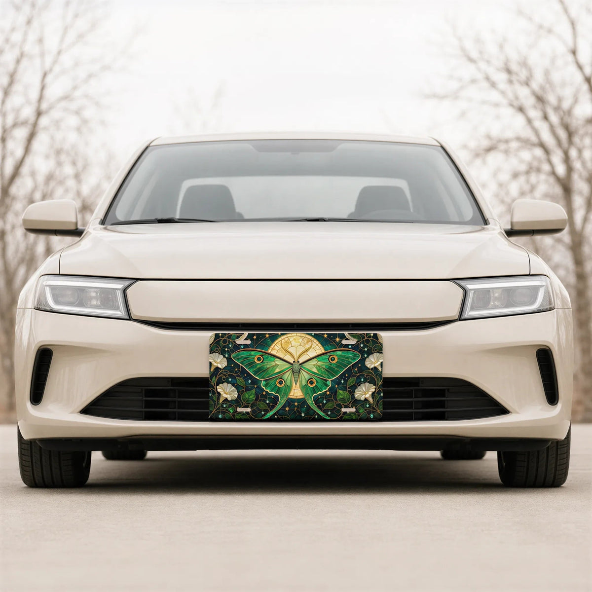 Green Luna Moth Stained Glass Vanity Plate - Road Muse