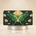 Green Luna Moth Stained Glass Vanity Plate - Road Muse