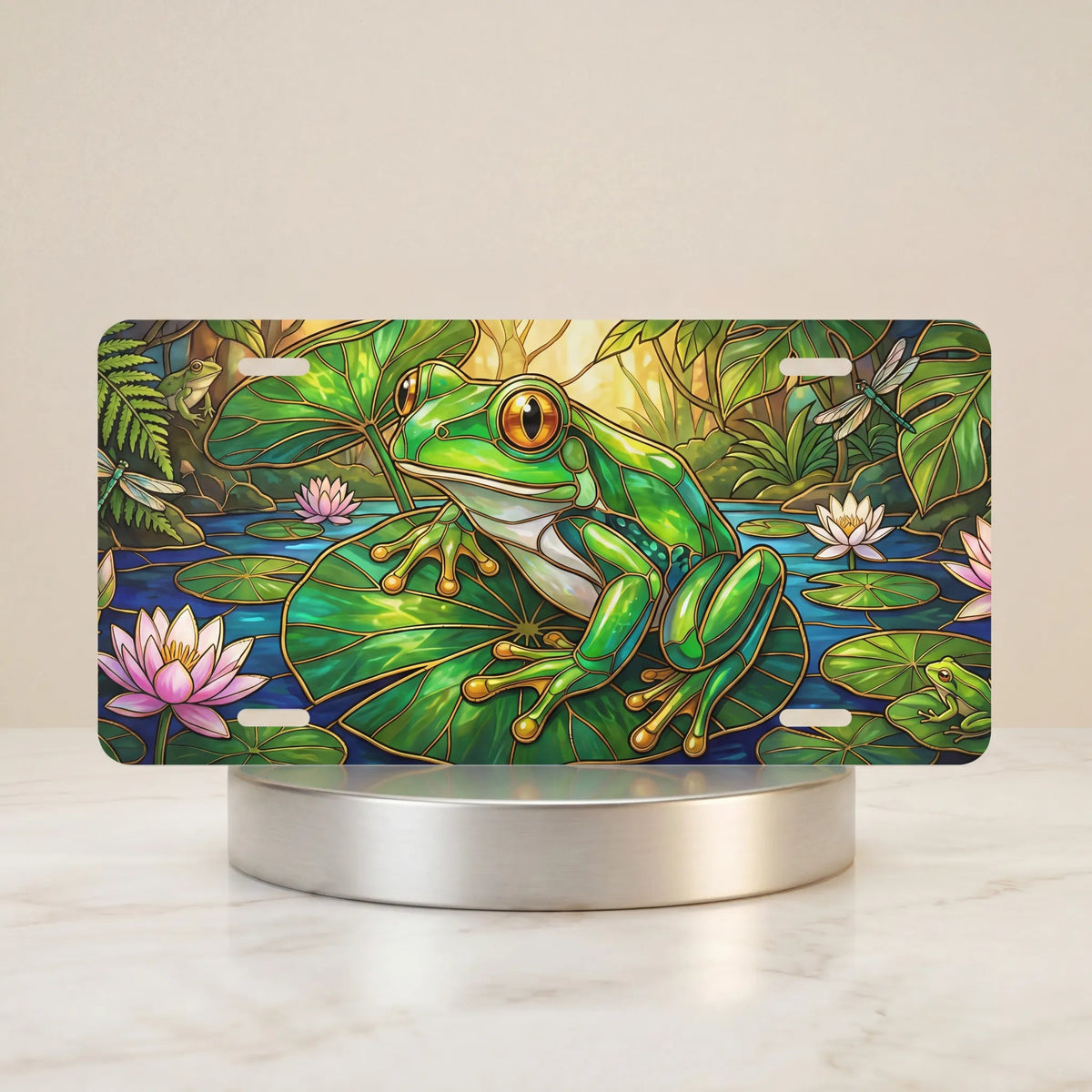 Green Tree Frog Lily Pad Vanity Plate - Road Muse