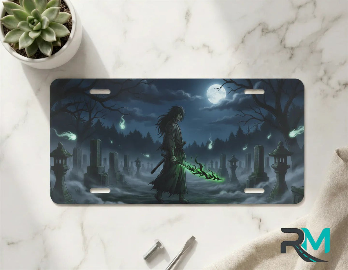 Grim Reaper Cemetery Moonlit Vanity Plate - Road Muse