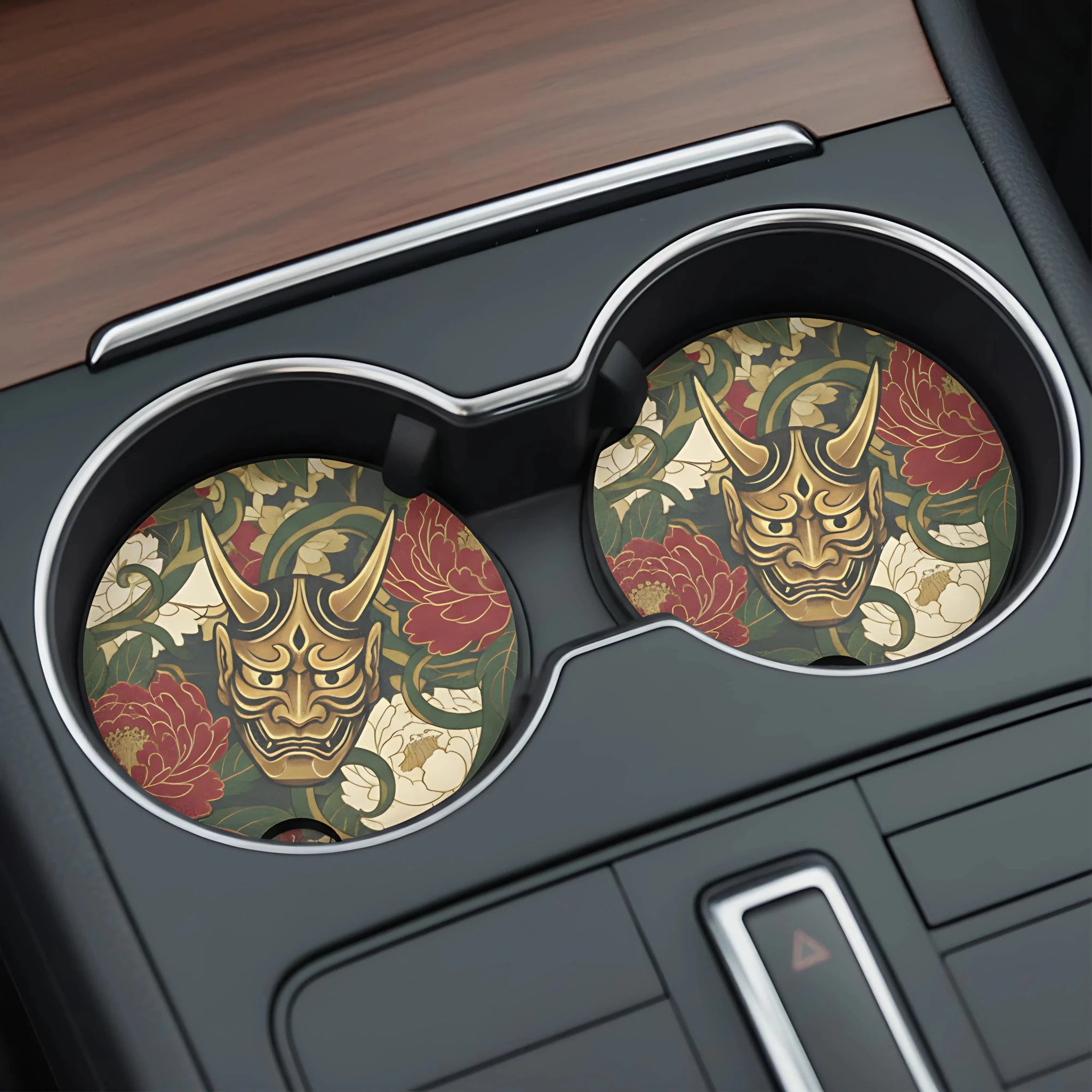 Hannya Mask Floral Car Coasters Set - Road Muse