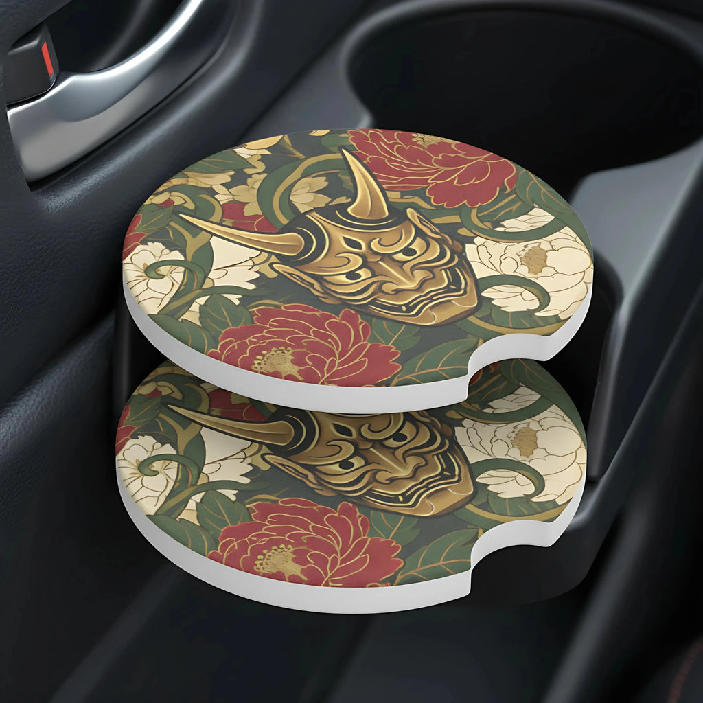 Hannya Mask Floral Car Coasters Set - Road Muse
