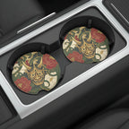Hannya Mask Floral Car Coasters Set - Road Muse