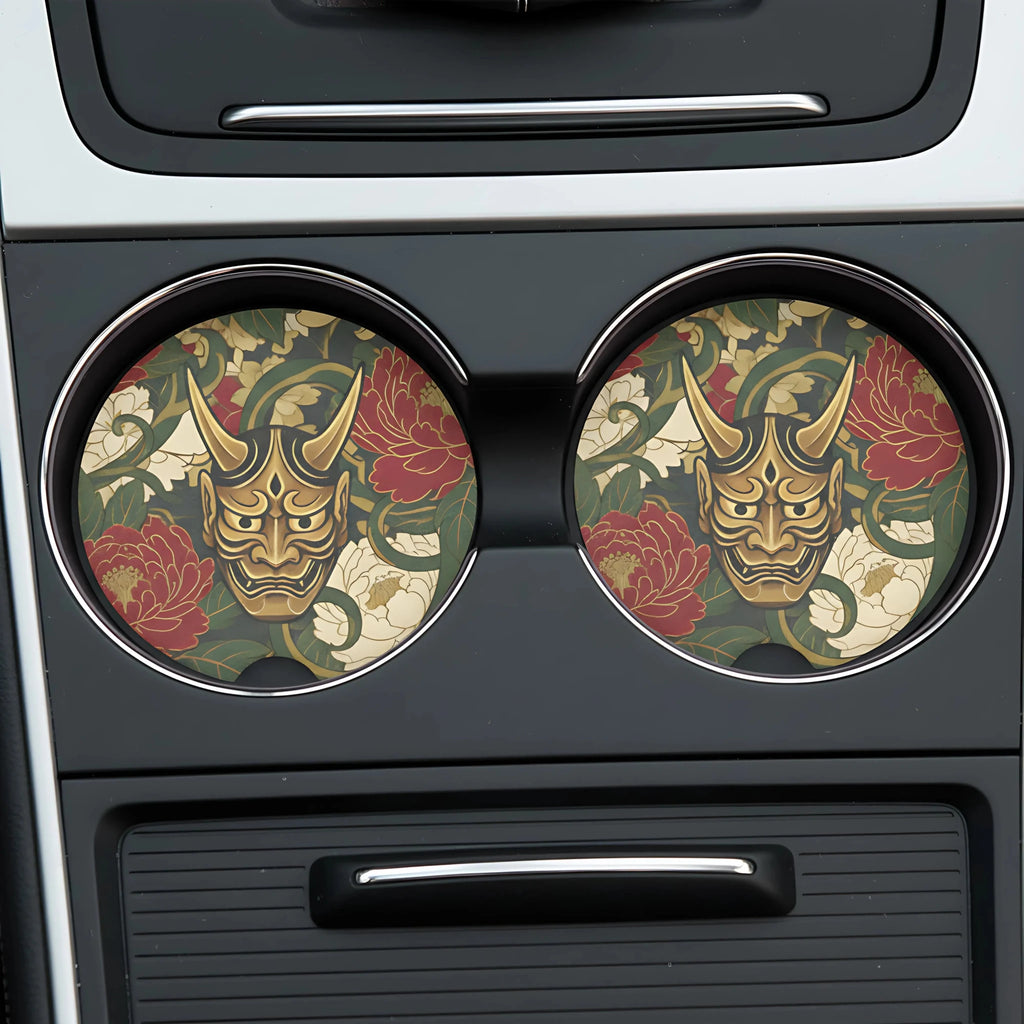 Hannya Mask Floral Car Coasters Set - Road Muse
