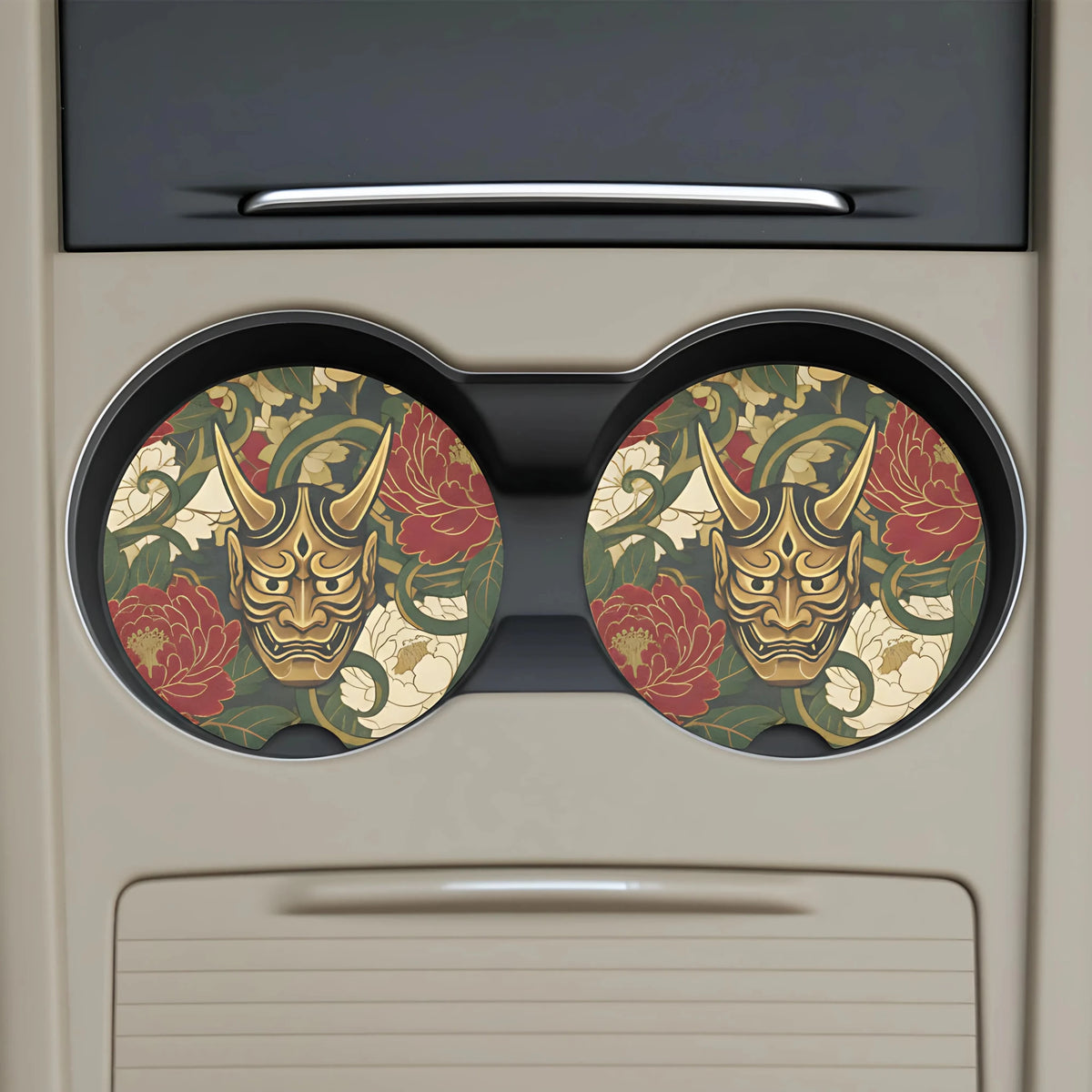 Hannya Mask Floral Car Coasters Set - Road Muse
