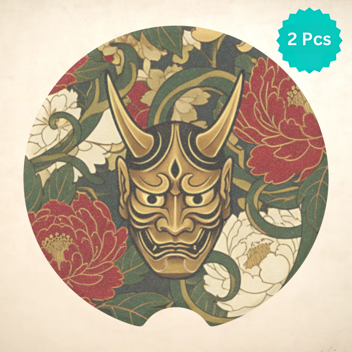 Hannya Mask Floral Car Coasters Set - Road Muse