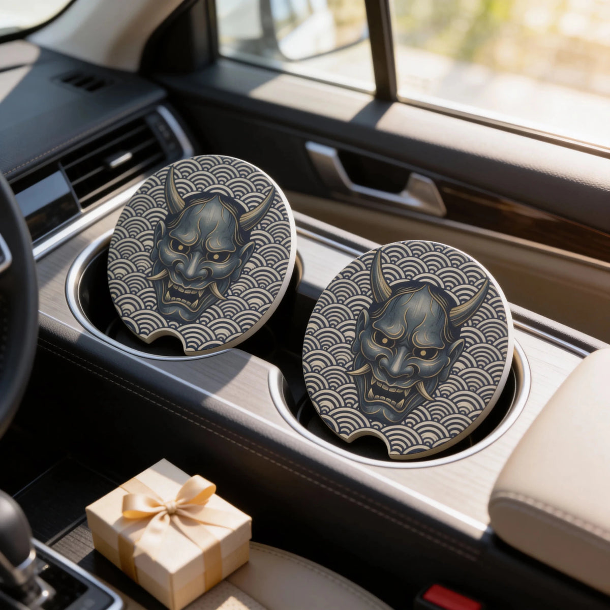 Hannya Mask Wave Car Coasters Set - Road Muse