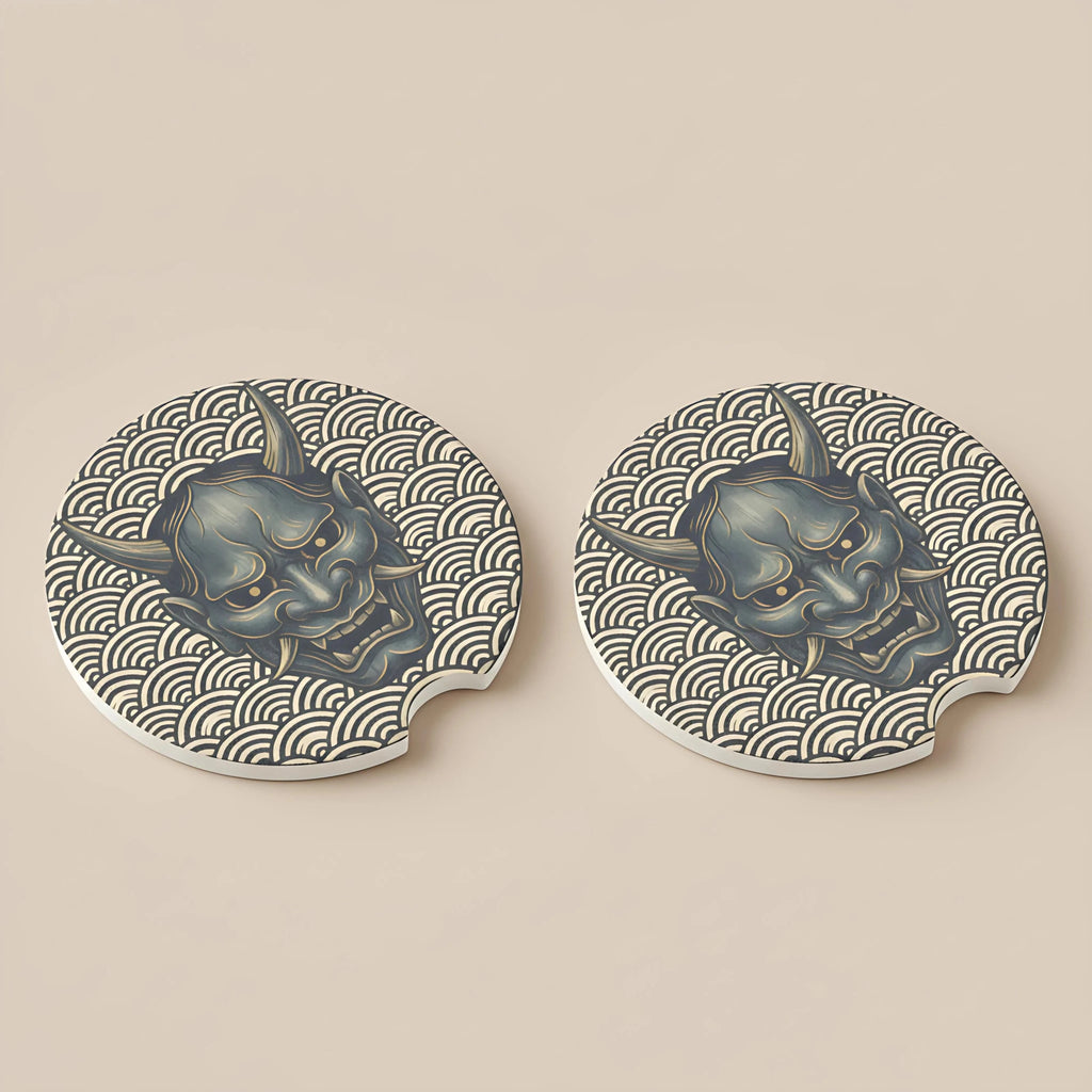 Hannya Mask Wave Car Coasters Set - Road Muse