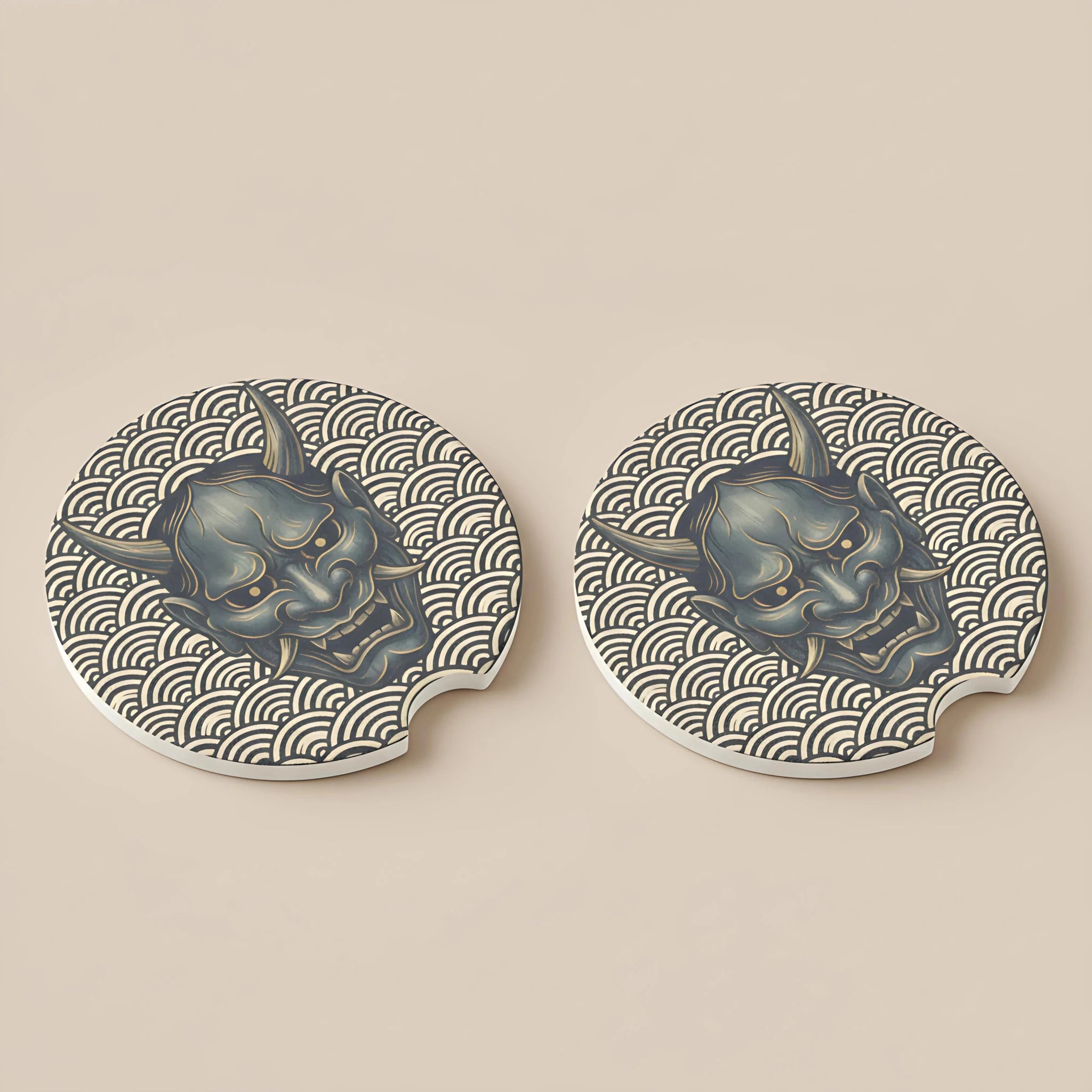 Hannya Mask Wave Car Coasters Set - Road Muse