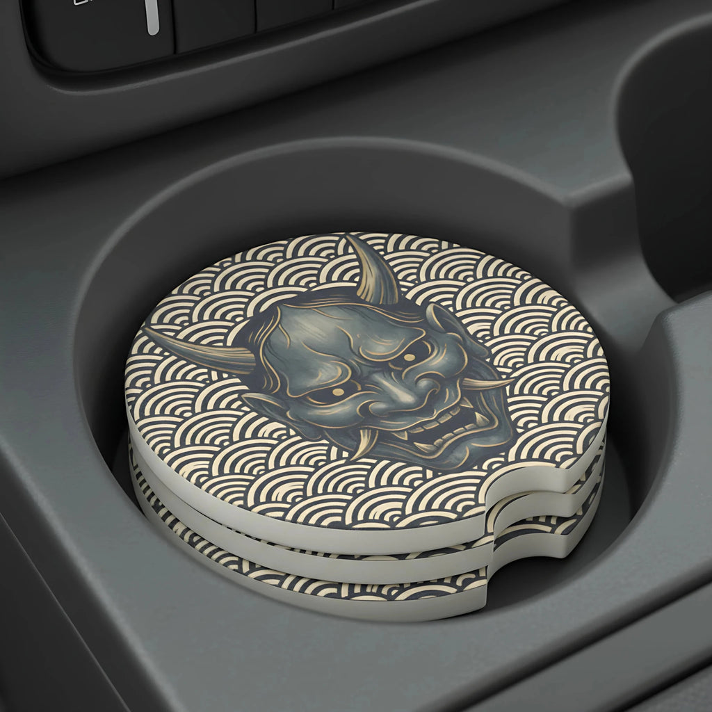 Hannya Mask Wave Car Coasters Set - Road Muse