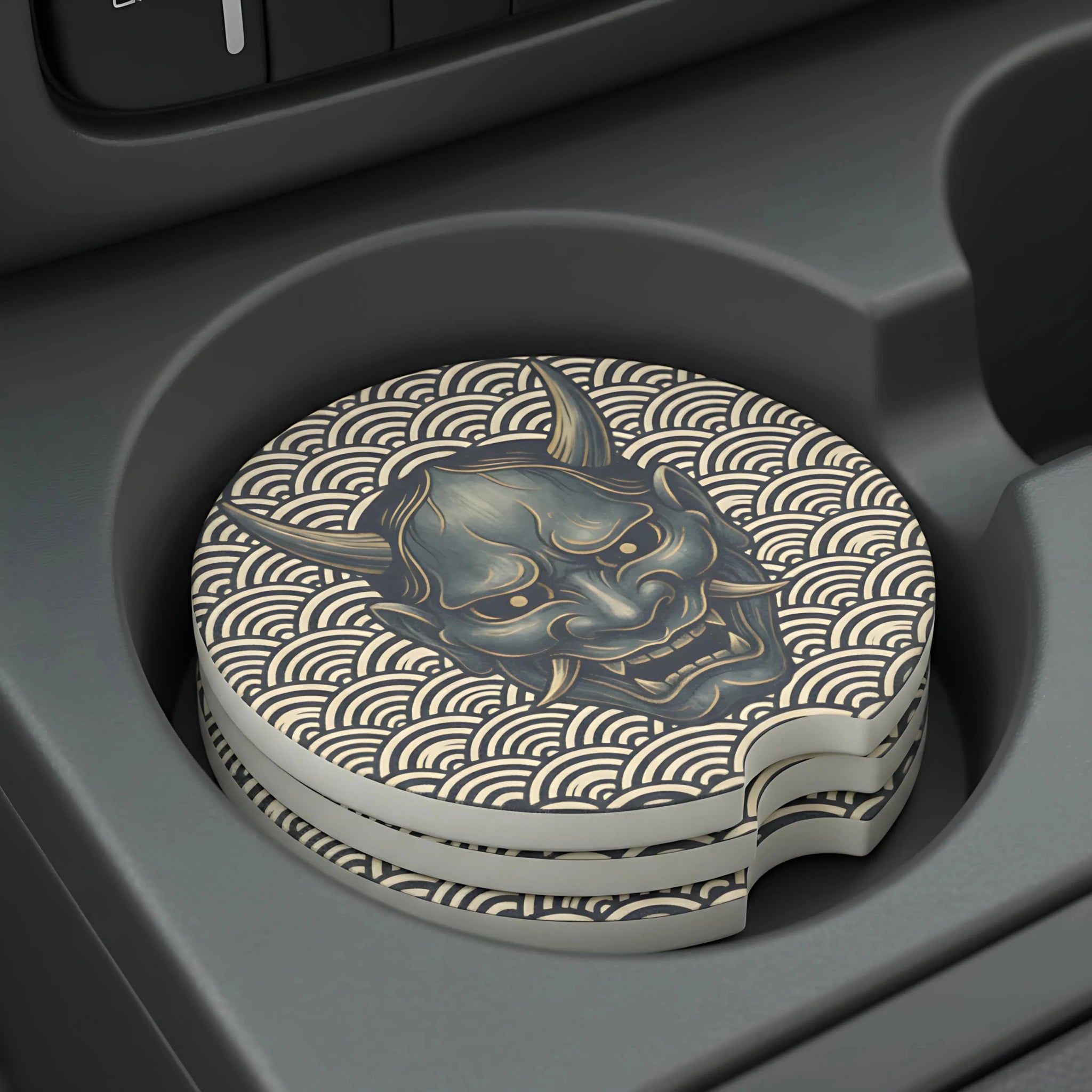 Hannya Mask Wave Car Coasters Set - Road Muse